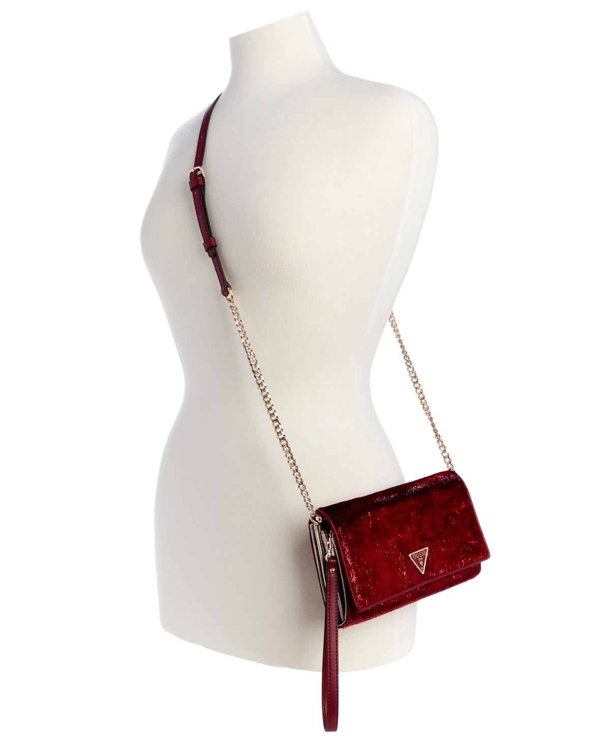 Guess Glimmer Velvet Flap Clutch, Created For Macy's - Claret | Smart Closet