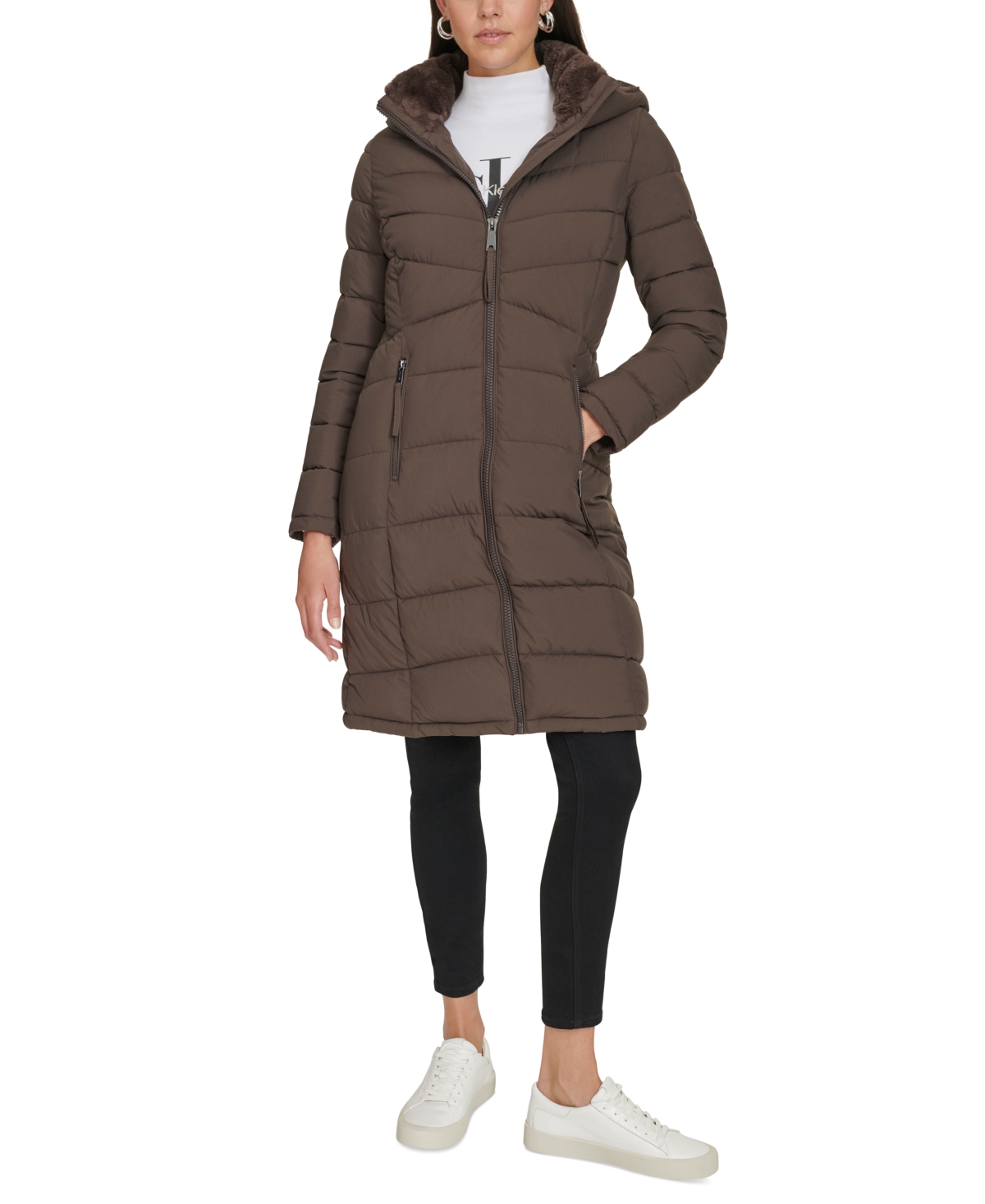 Calvin Klein Women's Hooded Puffer Coat In Mulch