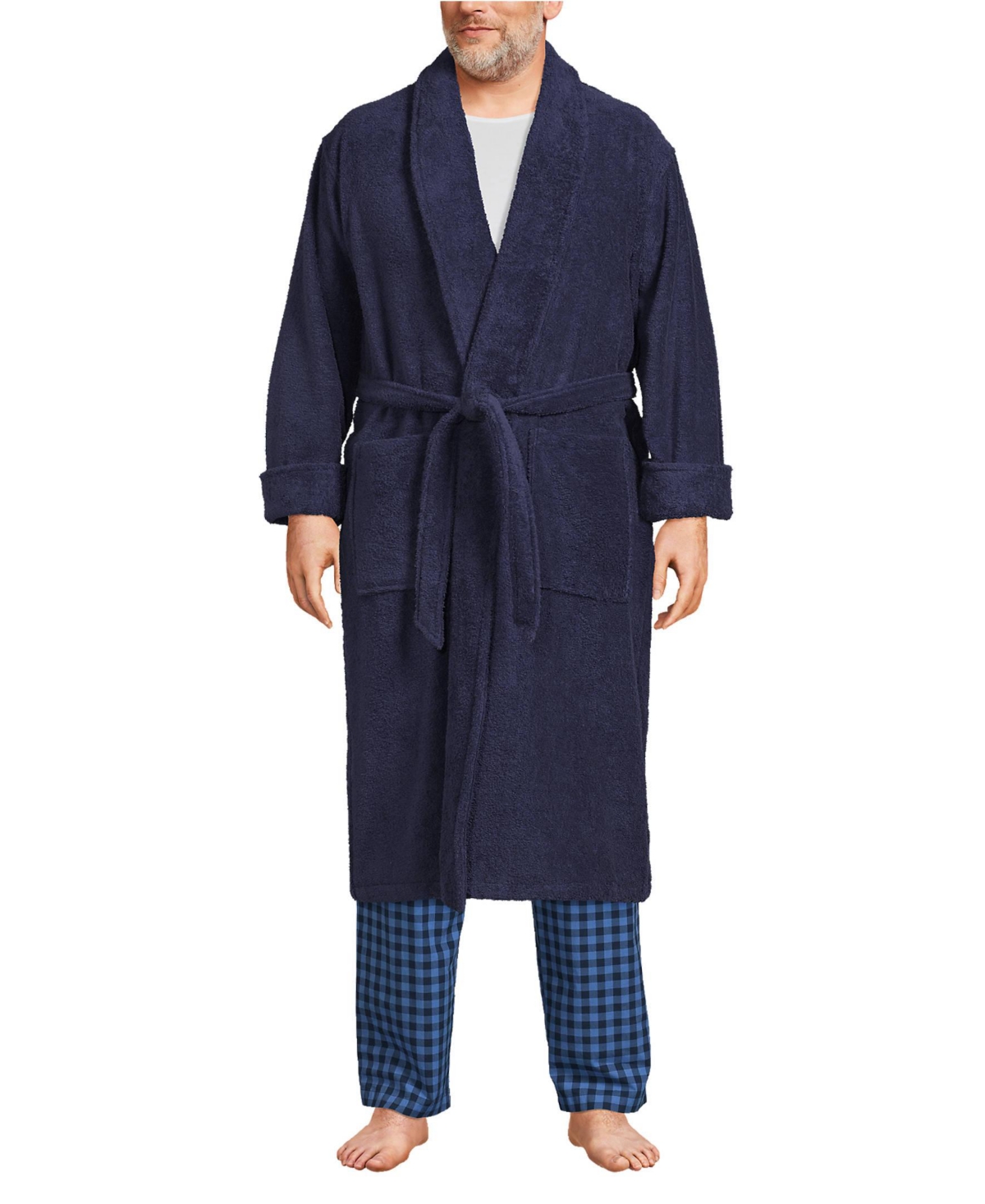 Big & Tall Calf Length Turkish Terry Robe - Deep sea navy