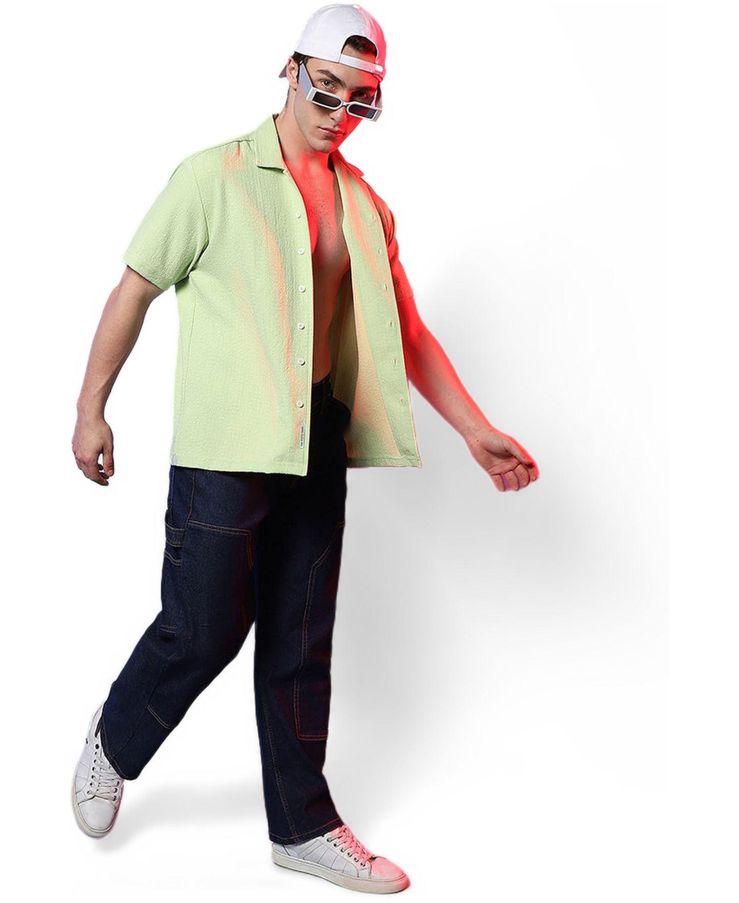 Мужская рубашка Cahoot Lime Green Self-Design Creased Box, цвет: Зелёный — фото 6