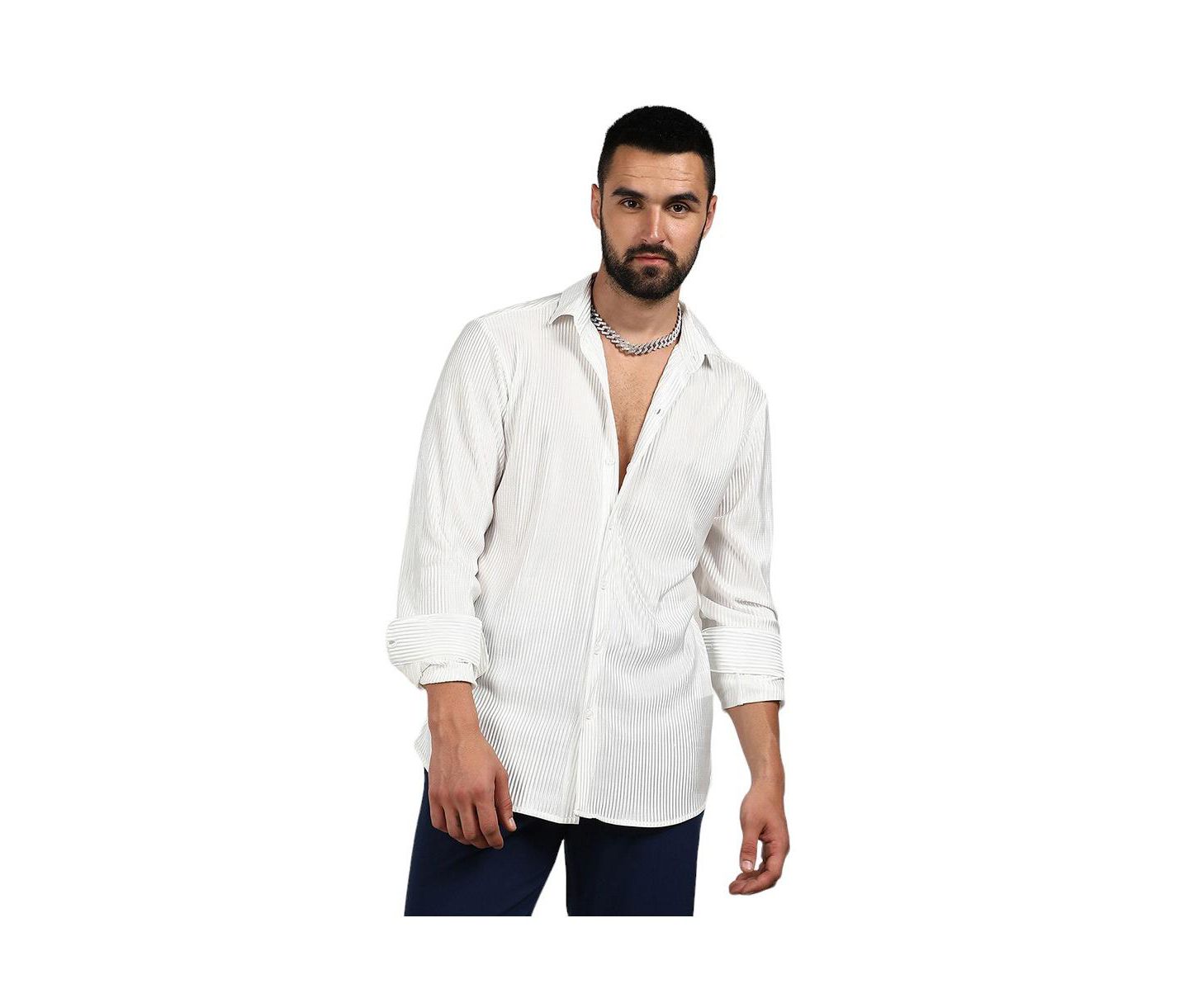 Мужская рубашка Campus Sutra Chalk White Pleat-Creased, цвет: Белый — фото 1