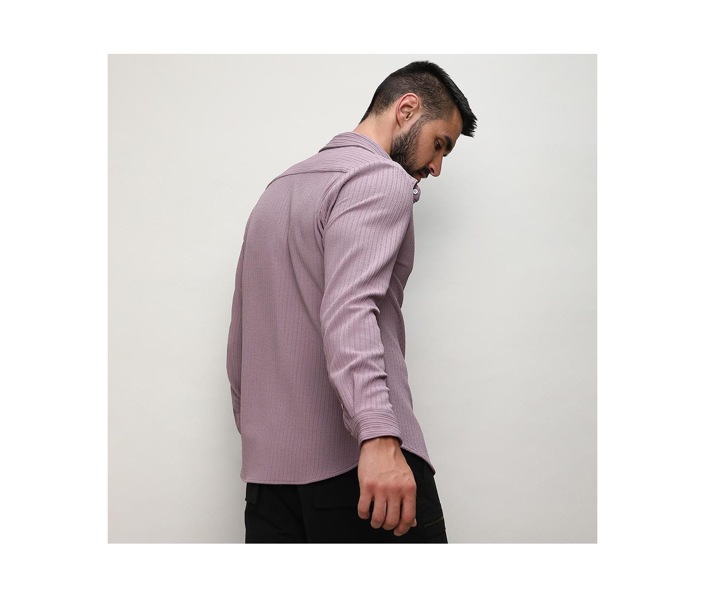 Мужская рубашка Campus Sutra Lavender Stripe-Creased, цвет: Фиолетовый — фото 3