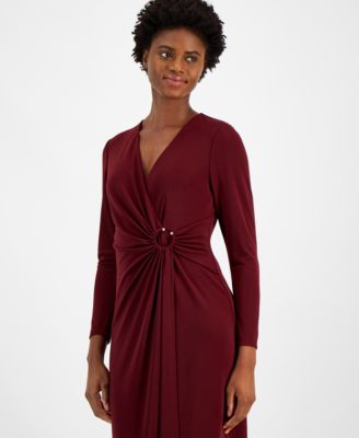 Anne Klein Women's V-Neck Side-Ruched Jersey Midi Dress - Macy's