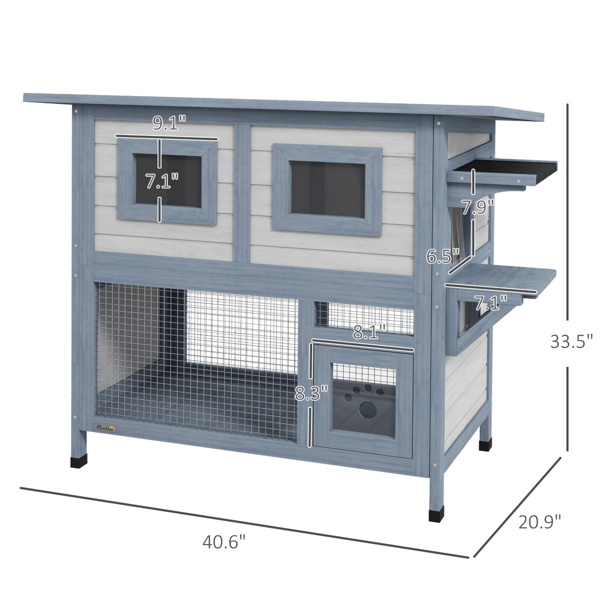 PawHut 2 Tier Outdoor Cat House, Weatherproof Cat Shelter with Escape Door