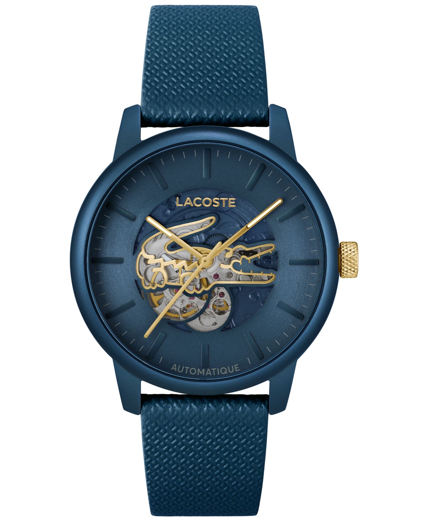 Мужские часы Lacoste L.12.12 Automatique Blue Leather Strap Watch 44mm — фото 1