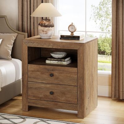 Nightstands Set of 2 Wood Farmhouse Night Stand with 2 Storage Drawers, Rustic End Side Table
