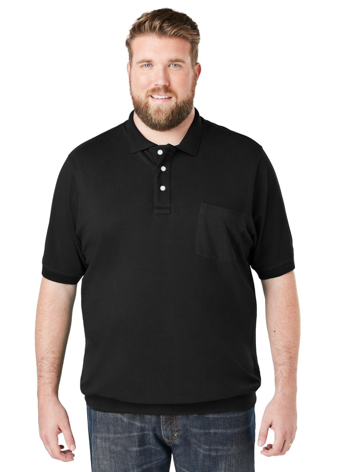 Мужское поло KingSize No Tuck Pocket Shrink-Less Cotton Polo, цвет: Чёрный — фото 1