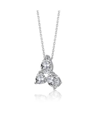 Sterling Silver Cubic Zirconia Mixed-Cut Trio Cluster Pendant Necklace