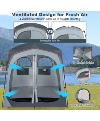 2 Rooms Oversize Privacy Shower Tent with Removable Rain Fly and Inside Pocket