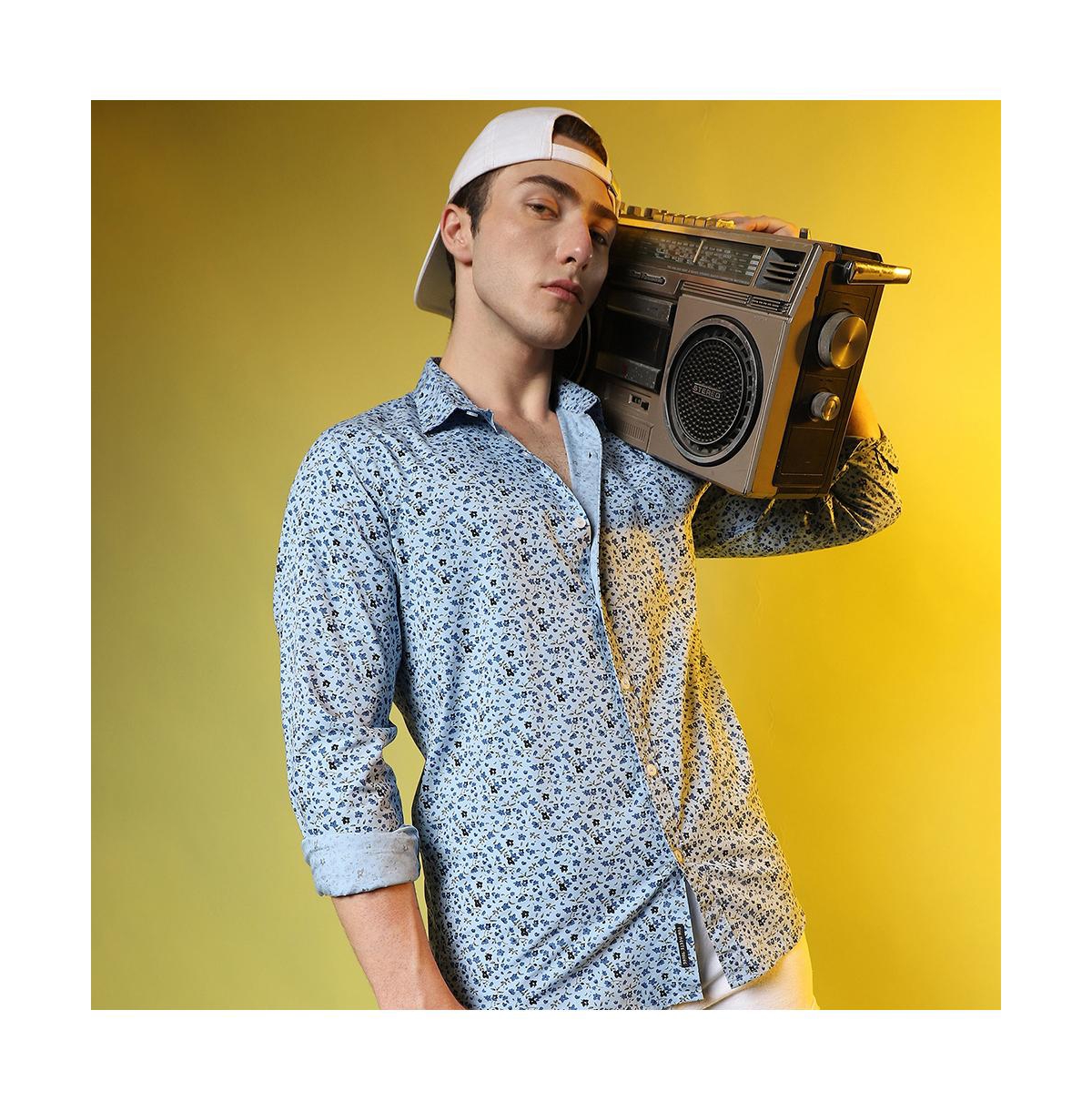 Men's Prussian Blue Micro Floral Shirt