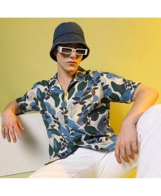 Men's Azure Blue & Forest Green Floral Abstract Shirt