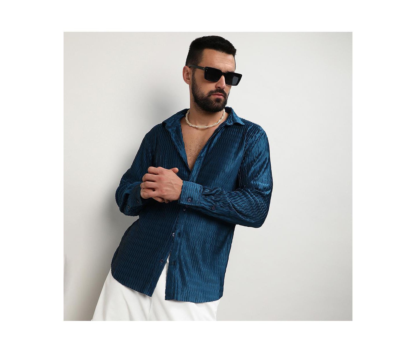 Мужская рубашка Cahoot Aegean Blue Curly-Creased, цвет: Синий — фото 2