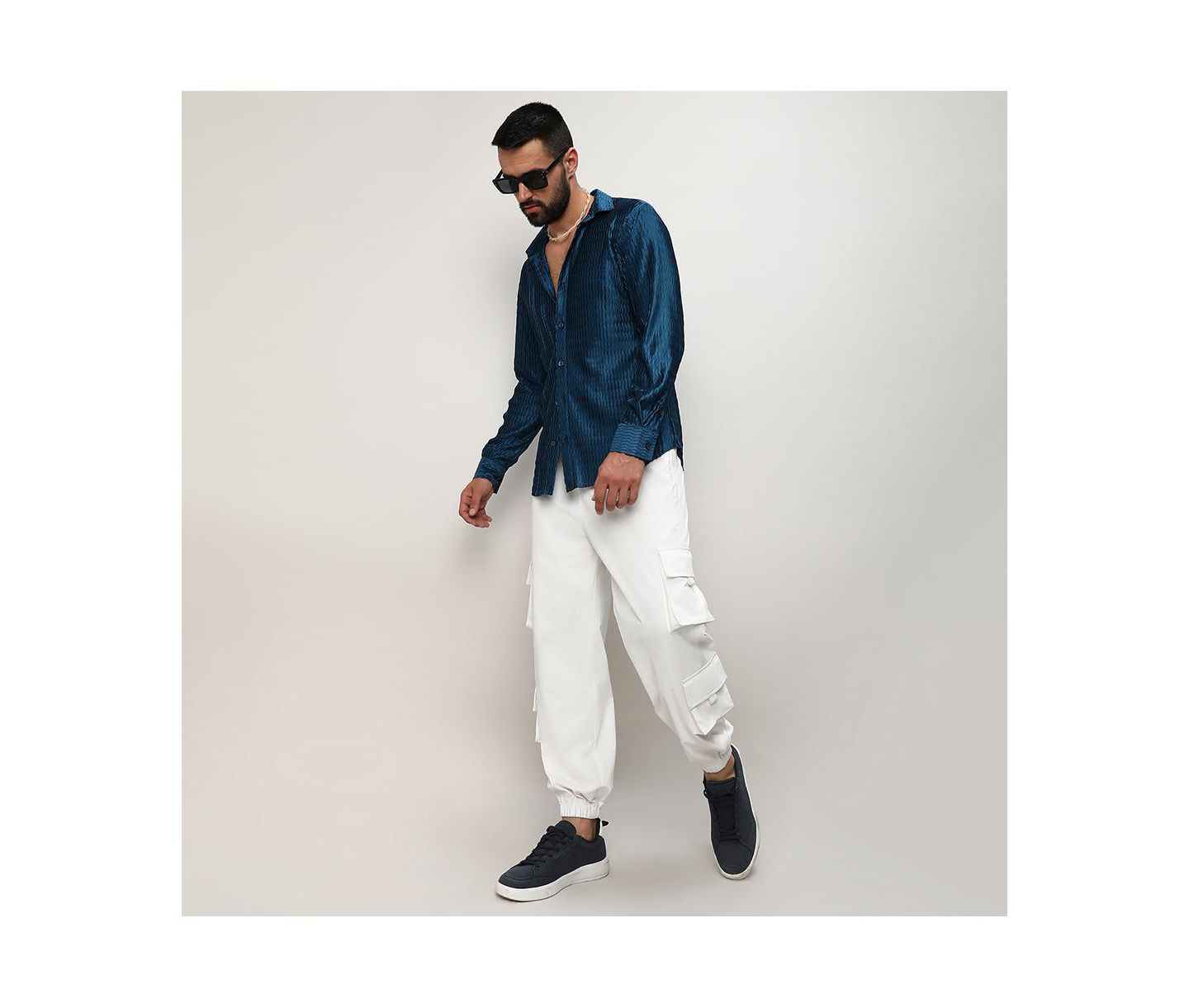 Мужская рубашка Cahoot Aegean Blue Curly-Creased, цвет: Синий — фото 5
