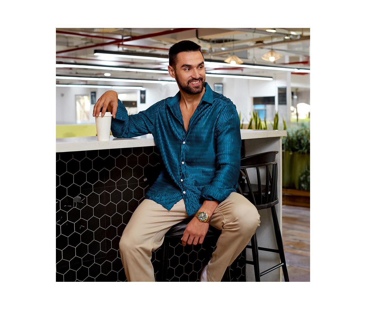Мужская рубашка Cahoot Aegean Blue Curly-Creased, цвет: Синий — фото 8