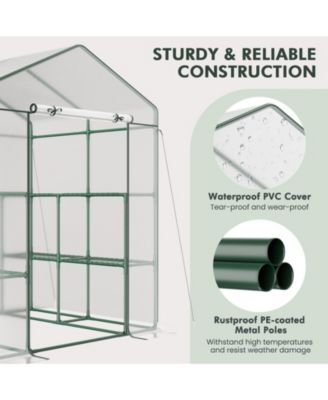 Walk-in Greenhouse with 3 Tiers 8 Shelves PVC Cover Roll-up Zippered Door