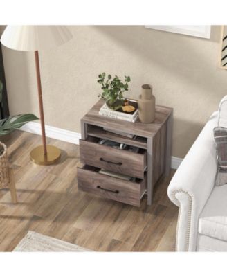 Nightstand with 2 Drawers Farmhouse Bed Side Table with Open Storage Shelf