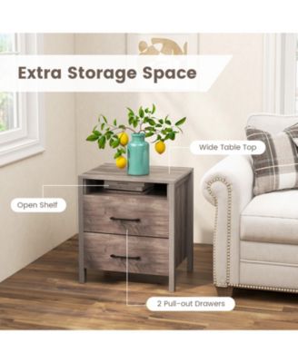 Nightstand with 2 Drawers Farmhouse Bed Side Table with Open Storage Shelf