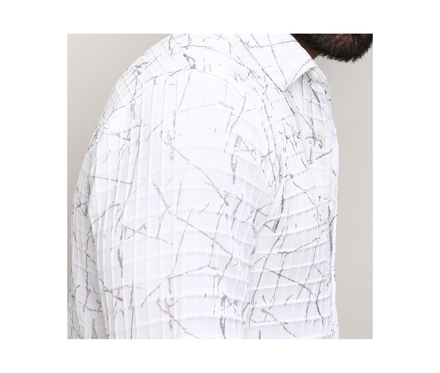 Мужская рубашка Cahoot Chalk White Holographic Veined Textured, цвет: Белый — фото 3