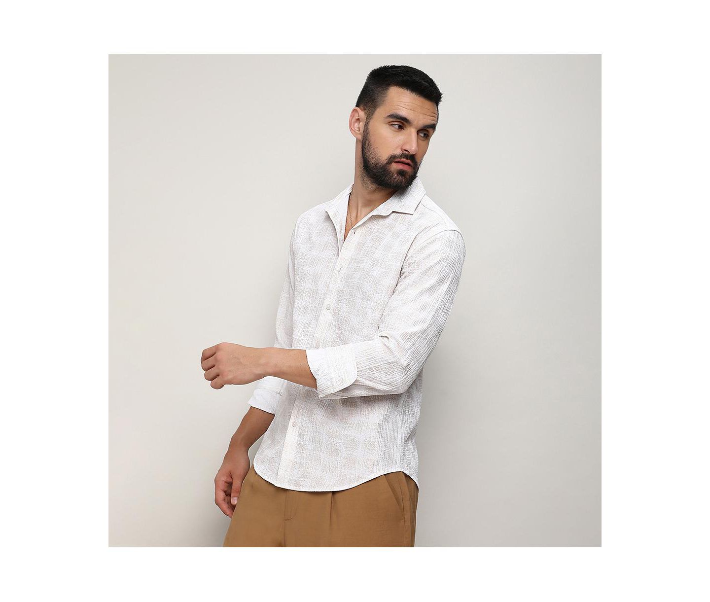 Мужская рубашка Cahoot Campus Sutra Ivory White Foil-Creased, цвет: Белый — фото 5