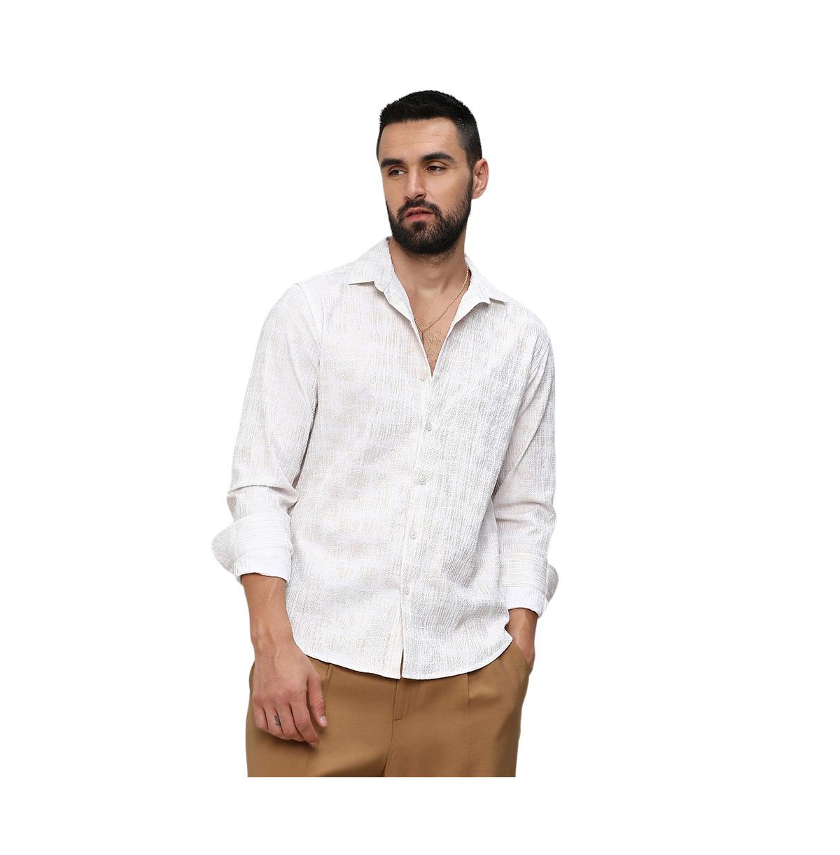 Men's Ivory White Foil-Creased Shirt - White