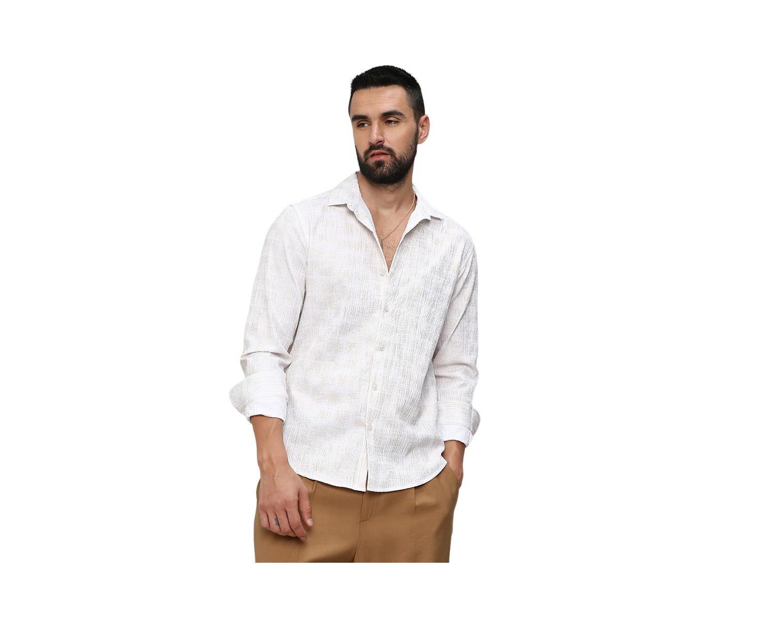 Men's Ivory White Foil-Creased Shirt