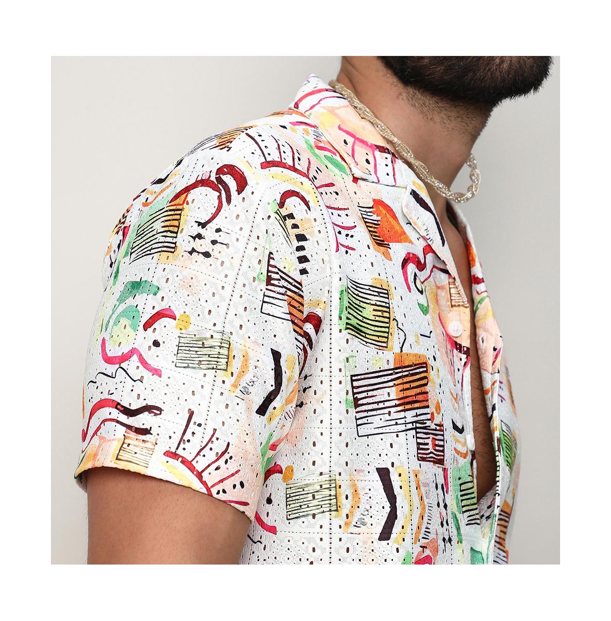 Campus Sutra Men's Multicolour Mesh Graphic Shirt