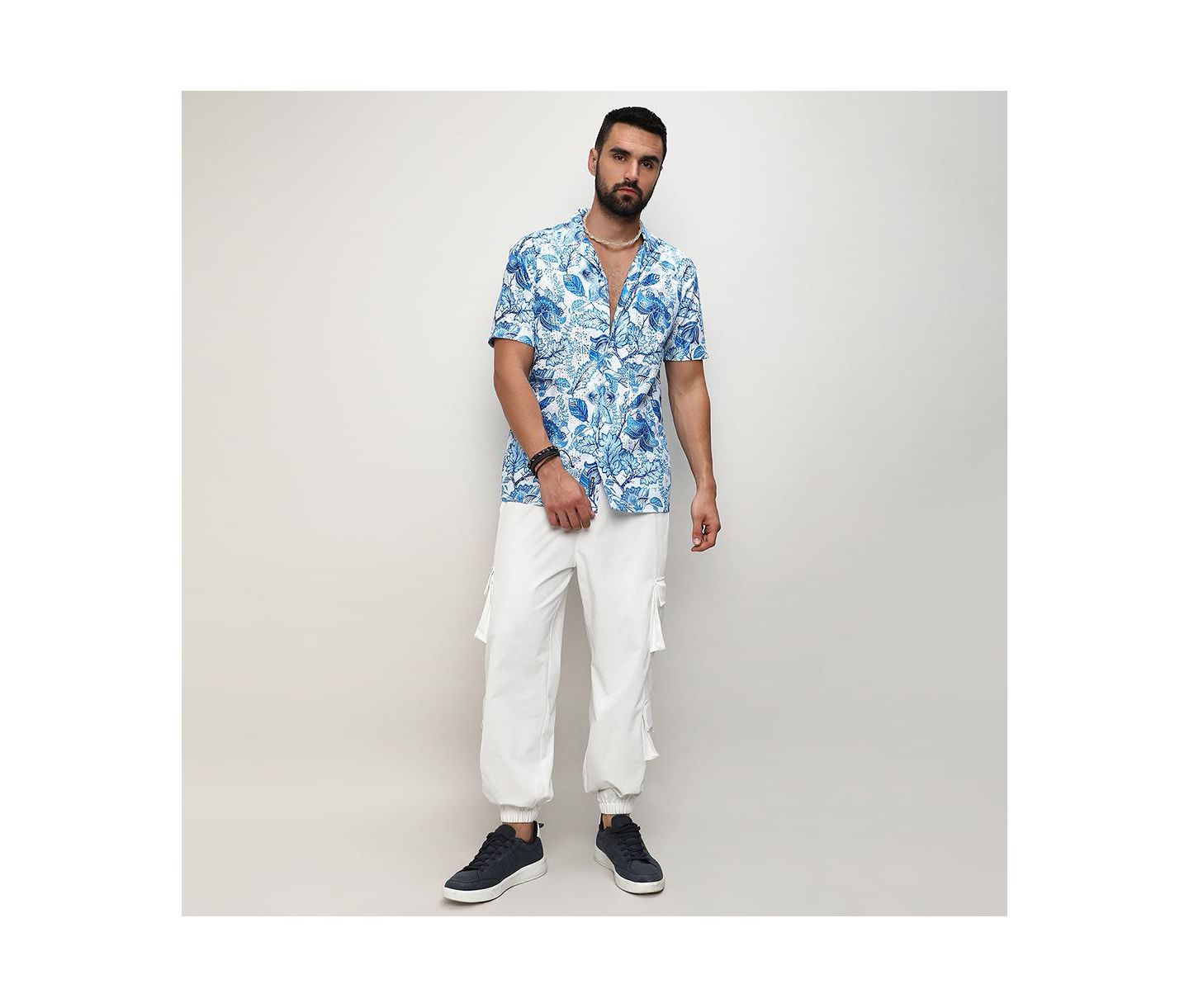 Мужская рубашка Cahoot Campus Sutra Chalk White:Indigo Blue Mesh Foliage, цвет: Белый — фото 6