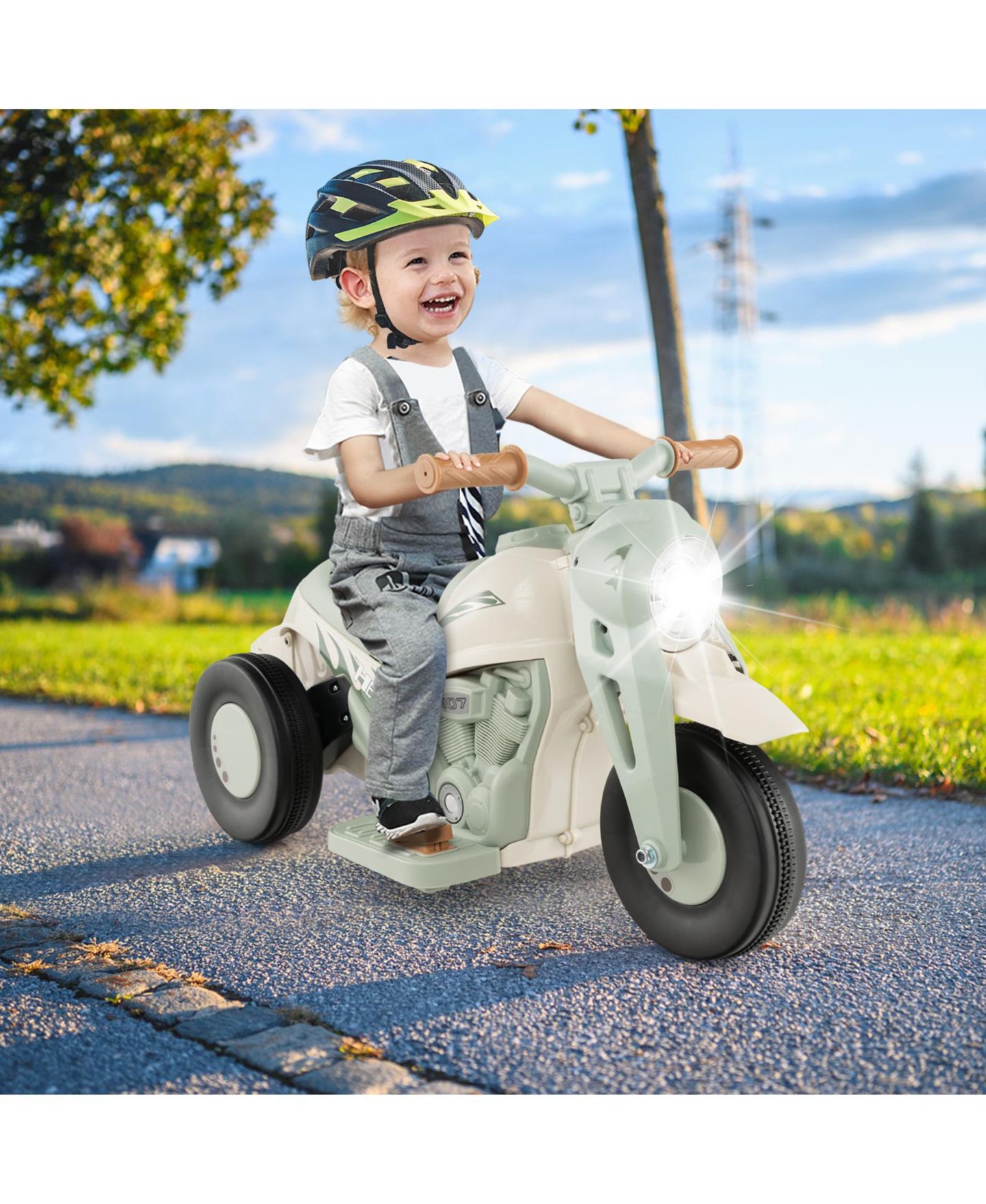 Детская игрушка VEBREDA 6V Kids Electric Motorcycle with Bubble Maker and LED Headlights Ride-On, Ages 3+, цвет: Бежевый — фото 4