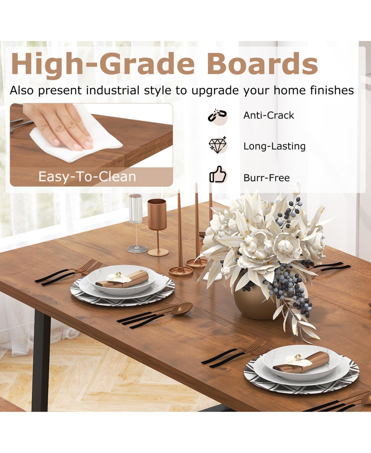 Sugift Dining Table Set for 5-7 with 2-Bottle Wine Rack and Condiment Holder