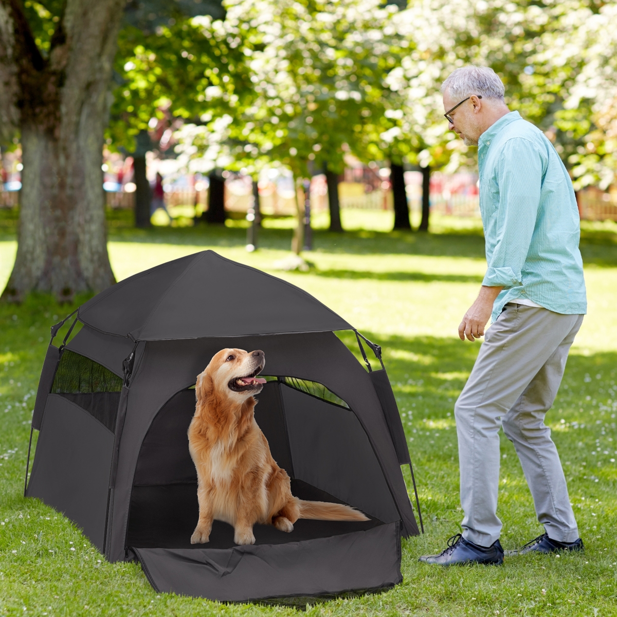 PawHut Pop Up Dog Tent for Dogs with Carry Bag,- Dark gray