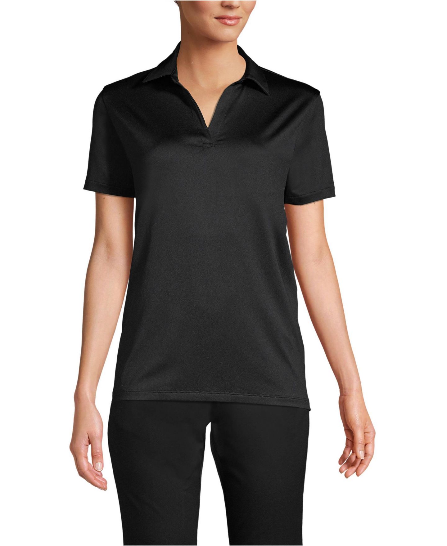 Женское поло Lands' End Rapid Dry Performance Sport Neck Short Sleeve Polo, цвет: Чёрный — фото 1