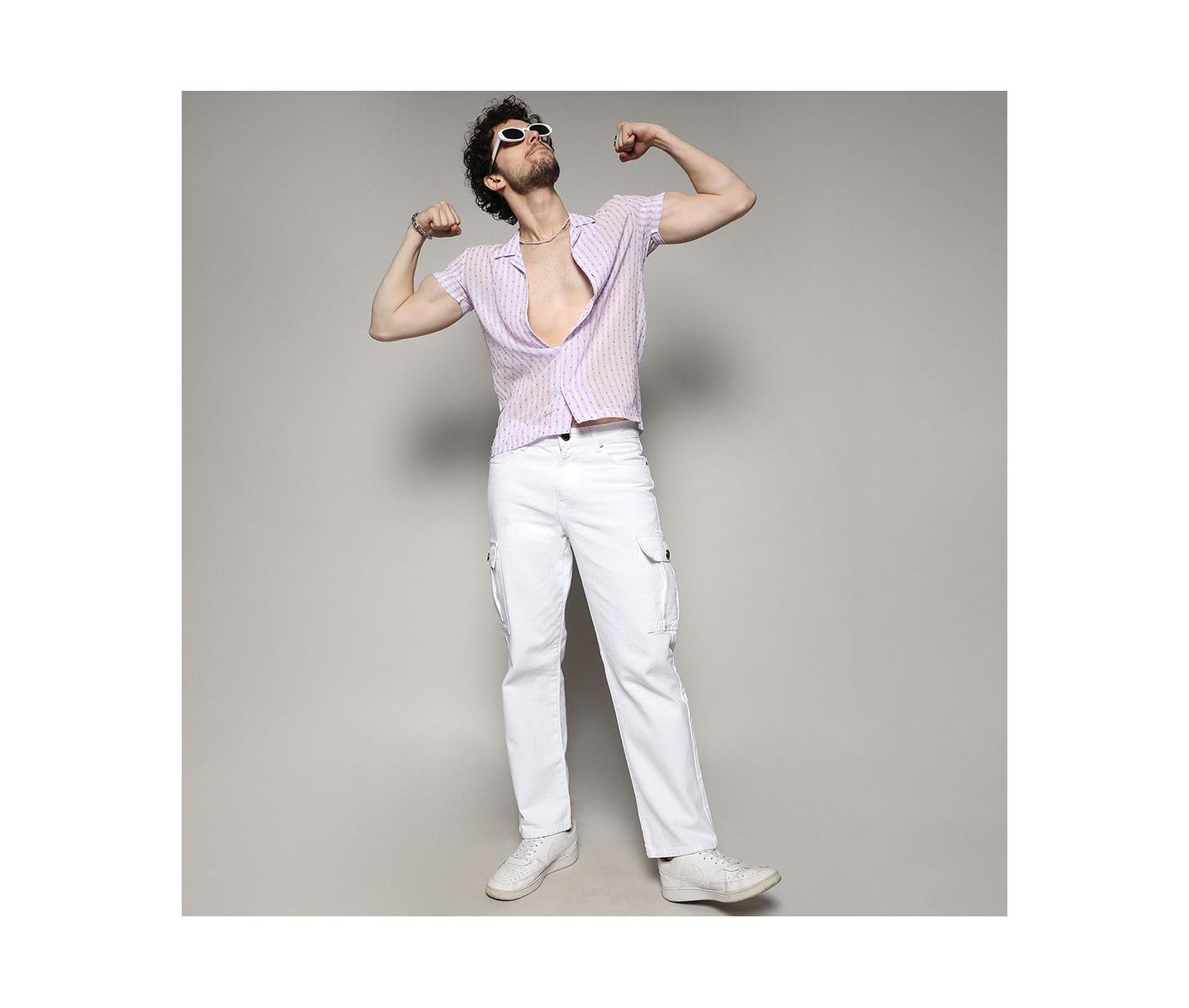 Мужская рубашка Cahoot Campus Sutra White & Lavender Balanced Striped, цвет: Белый — фото 6