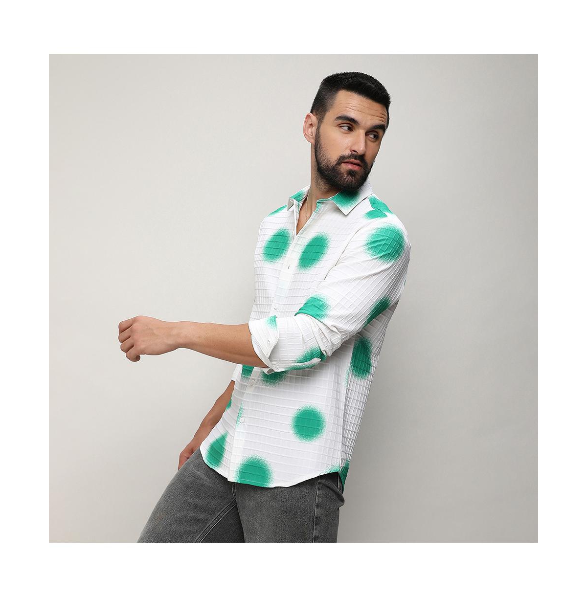 Campus Sutra Men's ChalkEmerald Green Spraypaint Shirt - White