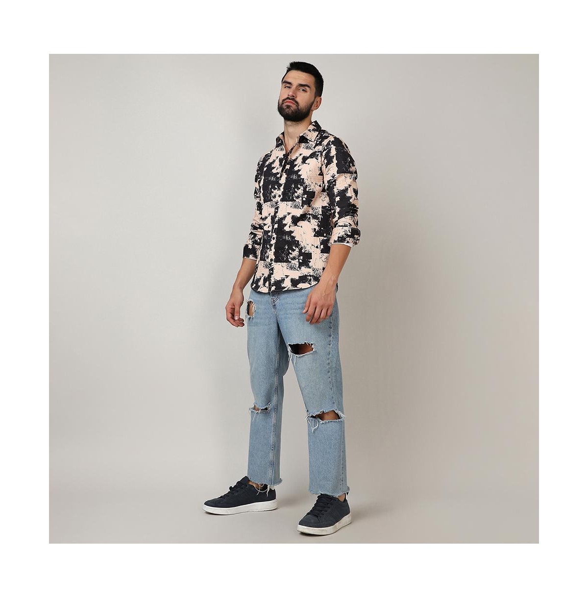 Campus Sutra Men's Beige &Paint Strokes Shirt - Black