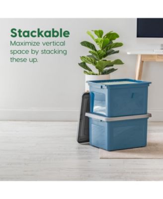 4Pack 35 Qt. File Organizer Plastic File Box for Letter/Legal File, Storage Bin with Durable and Secure Latching Lid, Stackable, Navy