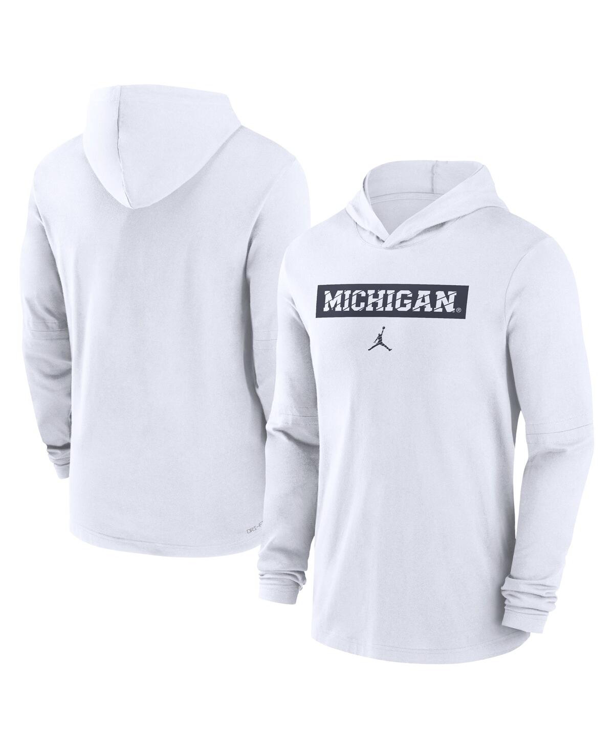 Men's White Michigan Wolverines Sideline Hoodie Performance Long Sleeve T-Shirt - White