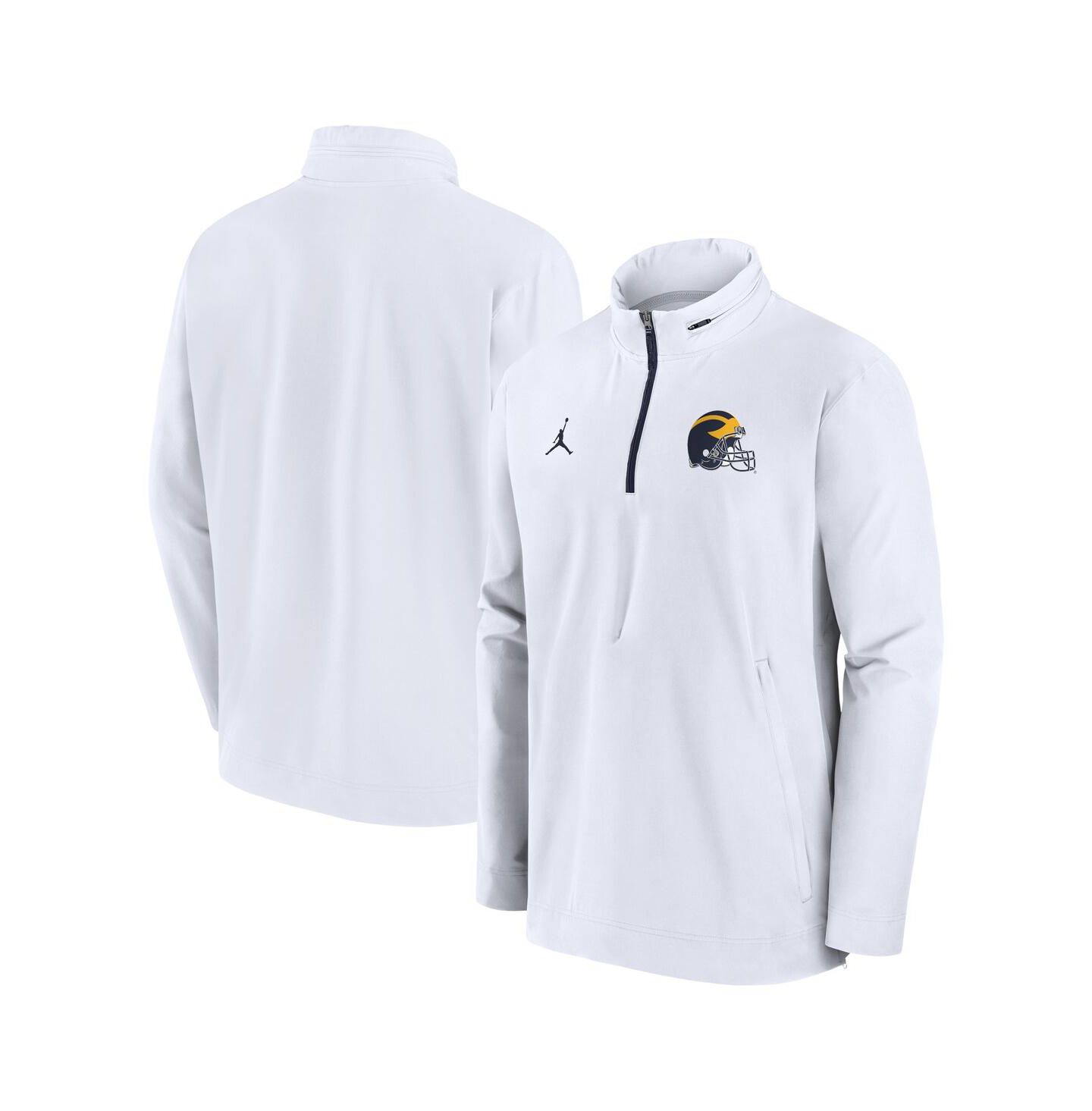 Мужская куртка Jordan White Michigan Wolverines Sideline Coaches Quarter-Zip — фото 1