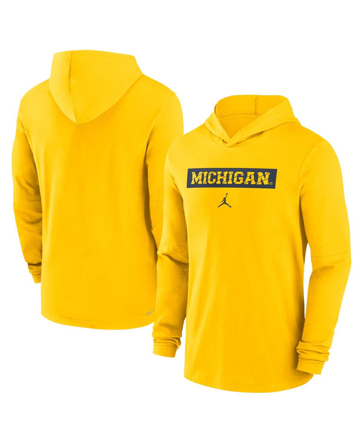 JORDAN MEN'S MAIZE MICHIGAN WOLVERINES SIDELINE HOODIE PERFORMANCE LONG SLEEVE T-SHIRT 