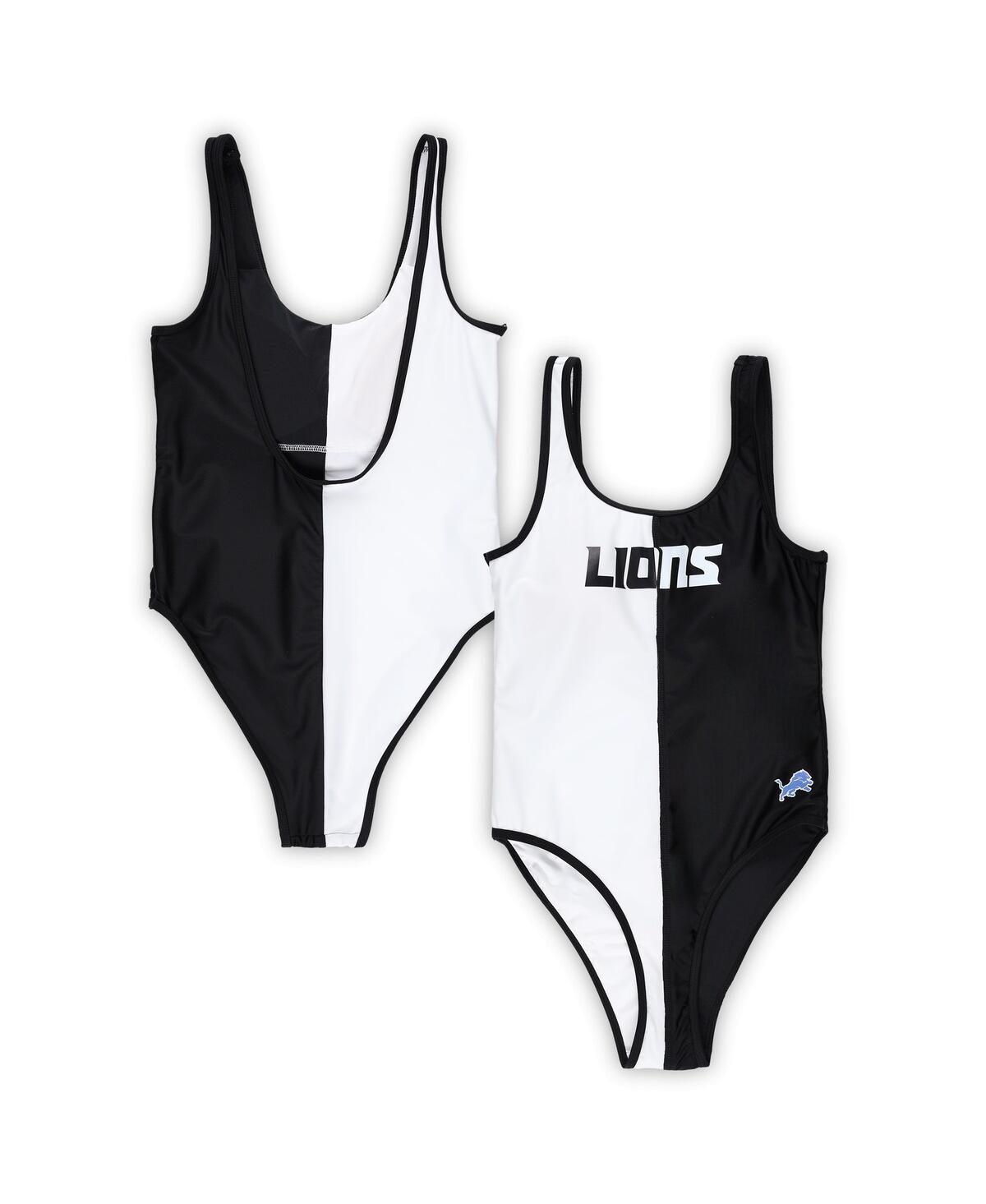 Women's Black/White Detroit Lions Last Stand One-Piece Swimsuit - Black, White