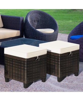 2 Pieces Patio Rattan Ottoman Set with Removable Cushions