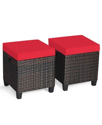 2 Pieces Patio Rattan Ottoman Set with Removable Cushions