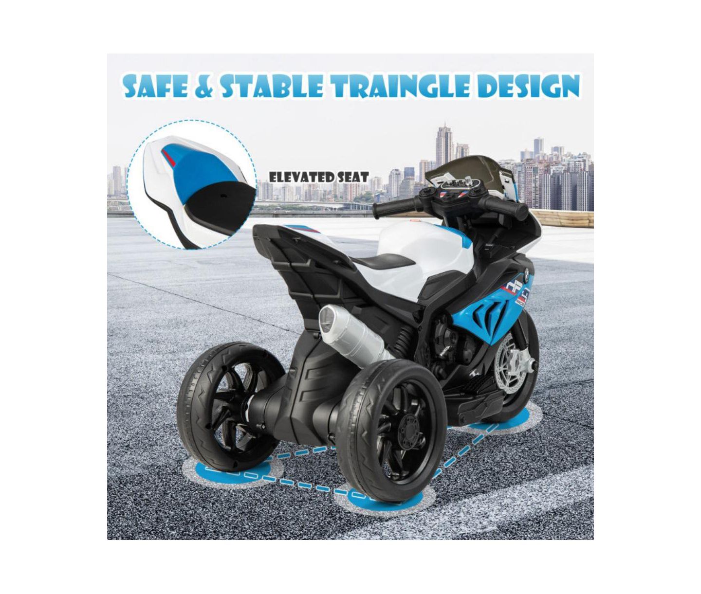 Детская игрушка VEBREDA 12V Licensed Kids Toy Motorcycle Ride On Bike with LED Lights, Music and Forward Reverse Drive, цвет: Синий — фото 9