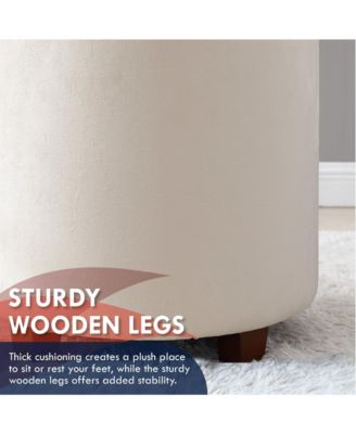 Lawrence Round Velvet Storage Ottoman with Table Top Lid