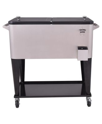 80 Quart Patio Rolling Stainless Steel Ice Beverage Cooler