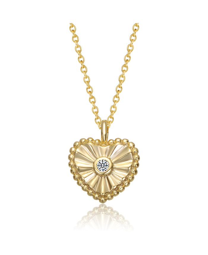 Genevive Sterling Silver 14k Gold Plated Cubic Zirconia Textured Heart