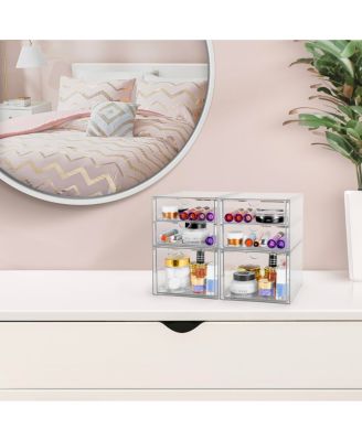 3 Drawers Acrylic Organizer for Makeup, Organization and Storage, Art Supplies, Jewelry, Stationary - 4 Pcs Clear Stackable Storage Drawers