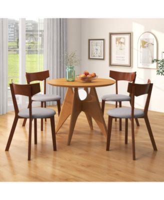 Wooden Dining Chair Set of 2 with Rubber Wood Legs and Padded Seat Cushion