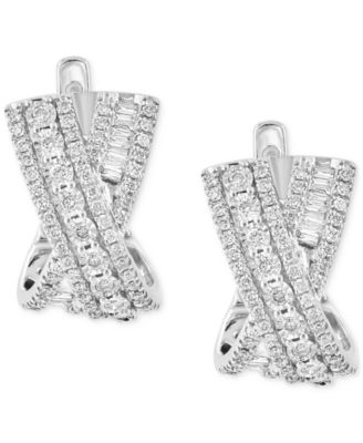 EFFY&reg; Diamond Round & Baguette Crossover Huggie Hoop Earrings (7/8 ct. t.w.) in 14k White Gold