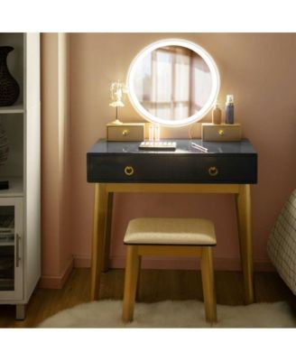 Makeup Vanity Table Set with Touch Screen Dimming Mirror and 3 Color Lighting Modes