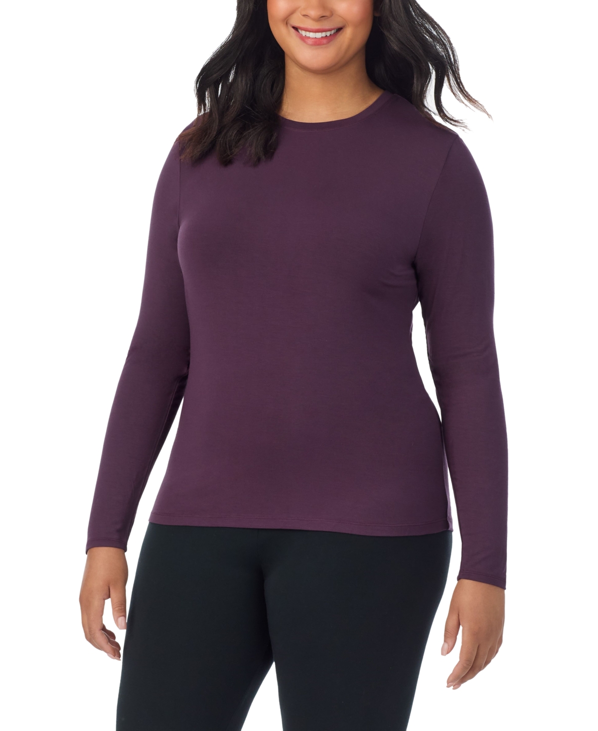 Plus Size Softwear Long-Sleeve Crewneck Top - Deep Purple